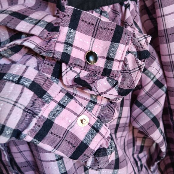 XL Vintage Women's Cowgirl Shirt Top H Bar C Lilac Frilly Snap Western 80's Boho - Picture 6 of 6